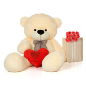 6f Vanilla Cozy Cuddles Giant Teddy Bear w Happy Valentine's Day ILY red Heart