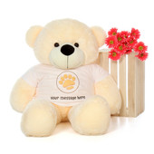 4ft Cozy Cuddles Vanilla Cream Giant Teddy Bear in Paw Stamp T-Shirt