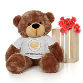 4ft Sunny Cuddles Mocha Brown Giant Teddy Bear in Valentine's Day Paw Stamp T-Shirt