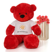 5ft Bitsy Cuddles Red Giant Teddy Bear in Paw Stamp Valentine's T-Shirt