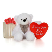 Super Soft Huge White Teddy Bear with I Love You This  Much Heart - Valentine's Day Gift