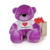 6ft DeeDee Cuddles Purple Giant Teddy in Personalized Red Heart Shirt