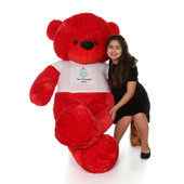 72in Red Bitsy Cuddles in personalized blue teddy bear in bandage shirt