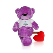 72in Purple DeeDee Cuddles in personalized blue teddy bear in bandage shirt