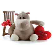 Giant Hippo Stuffed Animal Toy with Red Heart