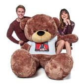 Huge Teddy Bear in Brown with Personalized Photo T-shirt