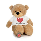 5 Foot Amber Brown Teddy Bear with Personalized Red Heart T-shirt