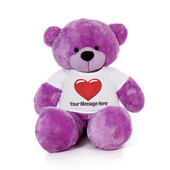 5 Foot Huge Purple Teddy Bear with Personalized Red Heart T-shirt