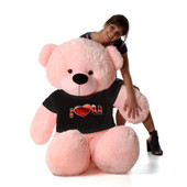 Soft and Huggable life Size Pink Teddy Bear with  Black I Heart You T-Shirt