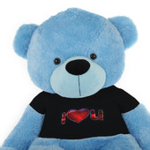 Life Size Softest and huggable Blue Teddy Bear Happy 6ft Cuddles with Black I Heart You T-Shirt