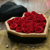 Ruby Red Roses Luxury Valentines Black Diamond Heart Gift