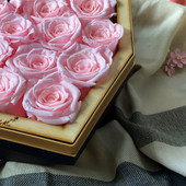 Luxury Preserved Pink Roses in Black Heart Box