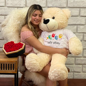 3ft Cream Teddy Bear with Happy Birth Day T-Shirt-Giant Teddy Brand