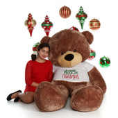 6ft Mocha Brown Cuddles LifeSize Adorable Teddy Bear with Christmas T-shirt