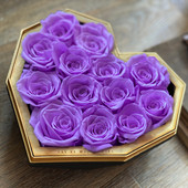 Luxury Preserved Violet Roses in Black Heart Box