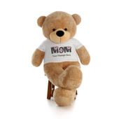 5 Foot Super Soft Amber Brown  Mothers Day Teddy Bear with your own Message on the t-shirt