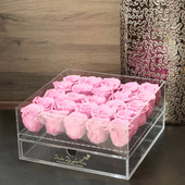 Large Acrylic Box with Drawer - 25 Pink Roses