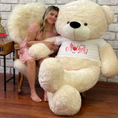 Giant Vanilla Cream Teddy Bear with With Happy Mothers Day TShirt and Preserved Roses in Acrylic Box