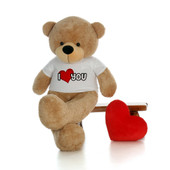 5ft Life Size Soft Shaggy Cuddles Teddy Bear with I Love You T-shirt from Giant Teddy Brand