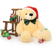 4ft Super soft Cream Holiday Giant Teddy Brand Teddy Bear Wearing Christmas Hat and Bow
