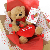 Let's Kiss Hug Care Package Featuring Amber Shaggy Cuddles Teddy Bear