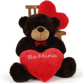 Chocolate Brown Valentine's Day 3 ft Cuddles Teddy Bear w/red bow tie & red heart pillow