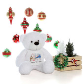 4ft White Giant Teddy Bear in Happy New Year T-Shirt