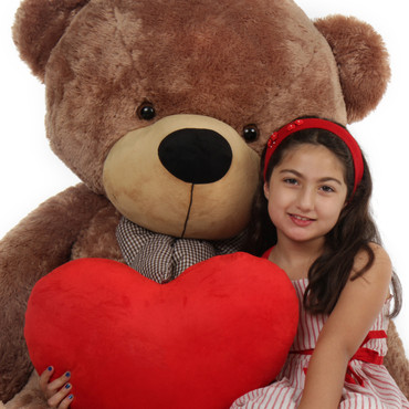 Giant Teddy Bear with Red Heart Pillow