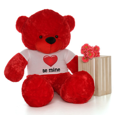 6ft Red Bitsy Cuddles by Giant Teddy in Be Mine Valentine's Day T-Shirt