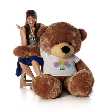 6 Foot Mocha Sunny Cuddles Happy Birthday Personalized Teddy Bear