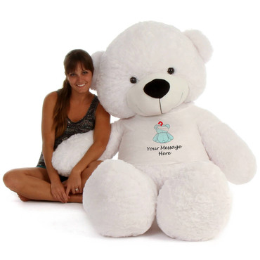 72in White Coco Cuddles in personalized blue teddy bear in bandage shirt