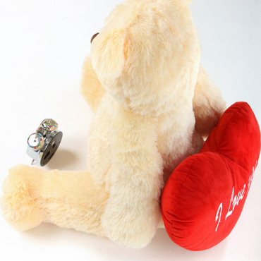 32in Cream Teddy Bear Tiny Heart Tubs Holding Red I Love You Heart