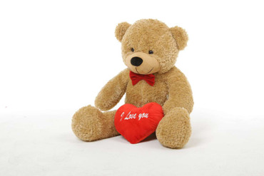 Shaggy L Cuddles Amber Teddy Bear with I Love You Heart 30in