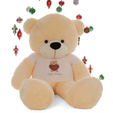 6ft Personalized Happy Holidays  Life Size Vanilla Cream Teddy Bear Cozy Cuddles