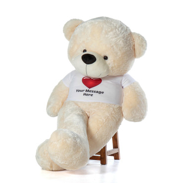 6ft life size Personalized Teddy Bear Vanilla Cream Cozy Cuddles Red Heart Shirt