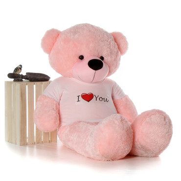 5ft Life Size Giant Teddy for Valentine’s Day pink Lady Cuddles with I Love You shirt