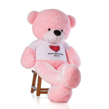 72in Pink Lady Cuddles in Personalized Red Heart T-shirt