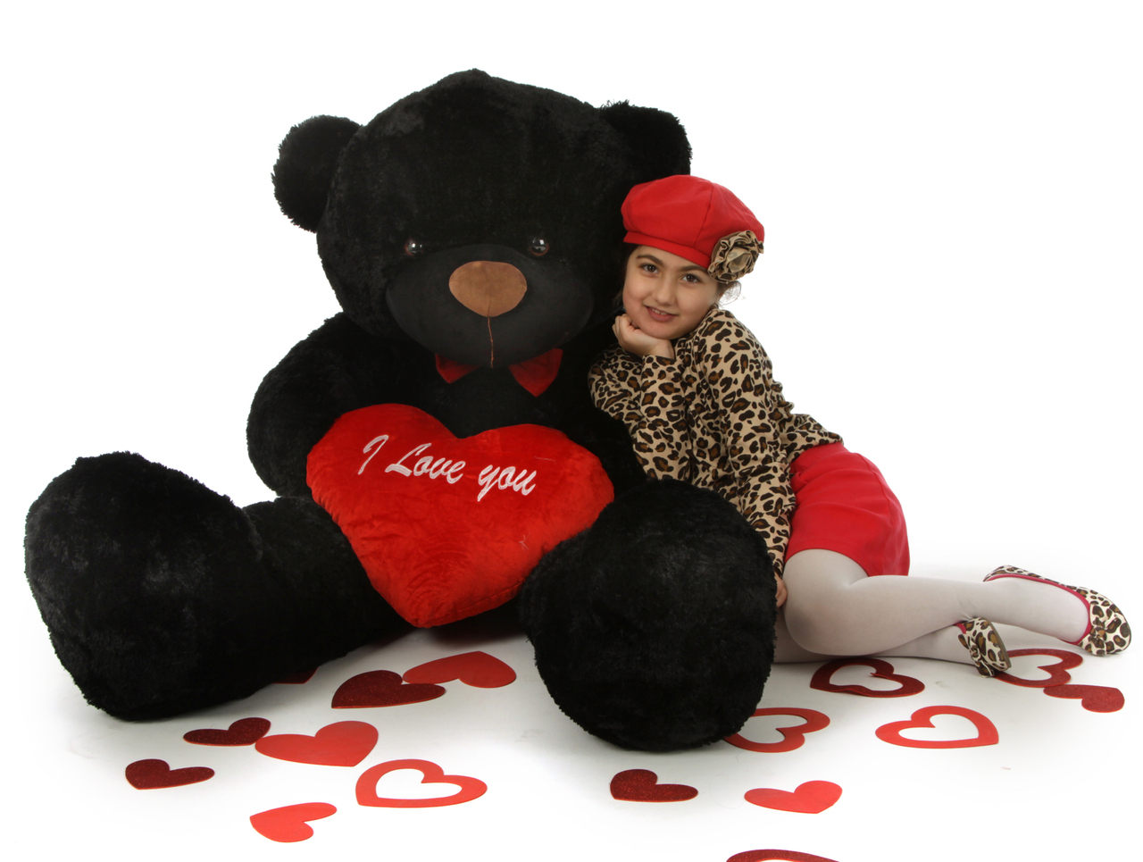 Huge 5ft Black Valentine S Day Teddy Bear With Plush I Love You Heart And Bow Tie