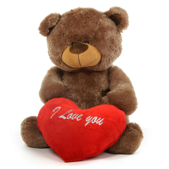 Tiny L Shags Mocha Teddy Bear with I Love You Heart 35in
