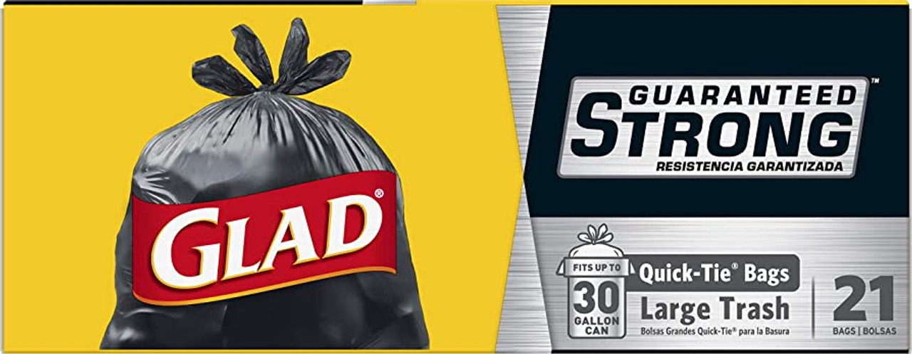  Glad Guaranteed Strong Large Quick-Tie Trash Bags, 30