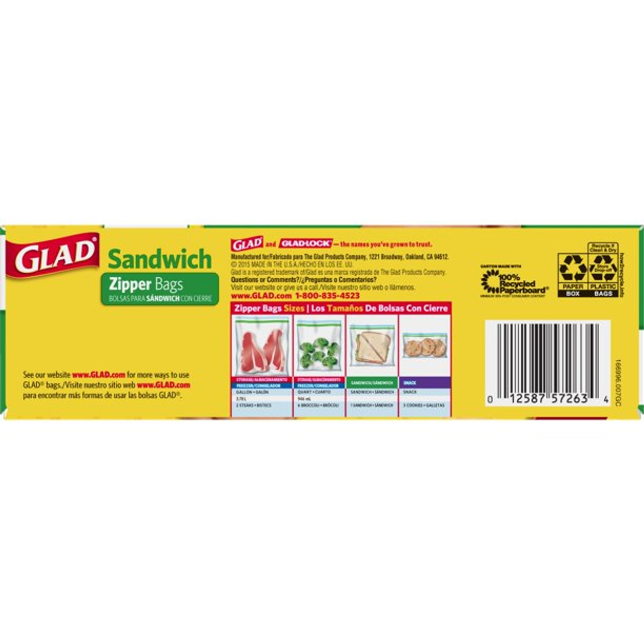 Glad Zipper Freezer Bags, Quart, 20 Bags/Box (57035)