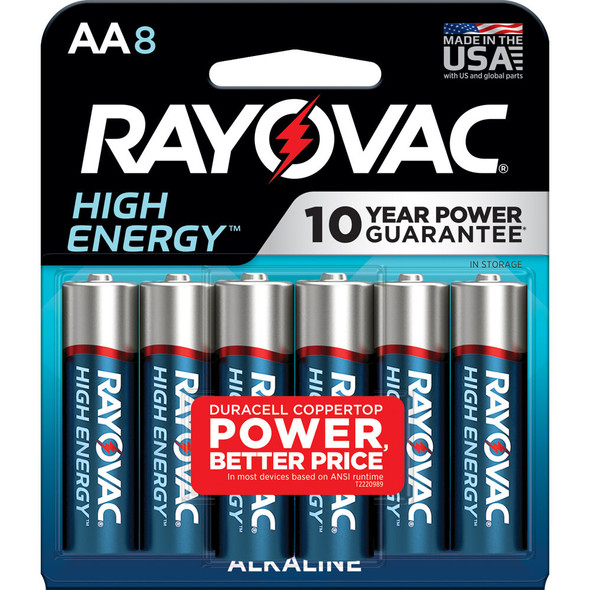 Rayovac High Energy Alkaline Aa Batteries, 8 Pack