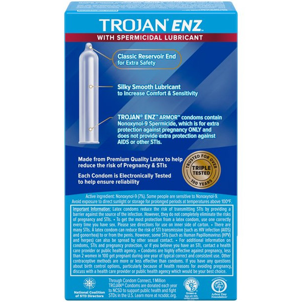 TROJAN CONDOM ENZ VERTICAL SPERMICIDAL 12CT 4 DOZEN