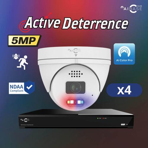 4CH 5MP Active Deterrence AI Full Color PoE IP Camera Kit (KIT-NV3104-5M-PV-AI-1T)