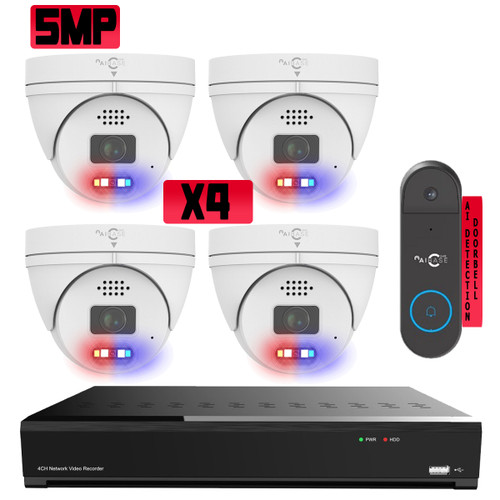 4CH 5MP Active Deterrence AI Full Color PoE IP Camera Kit (KIT-NV3104+4X3155W)