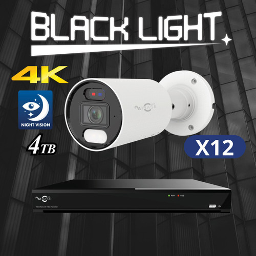 16CH 4K Black Light Active Deterrence PoE IP Camera Kit (KIT-NV3216-8M-BL-PV-AI-BT-4T)