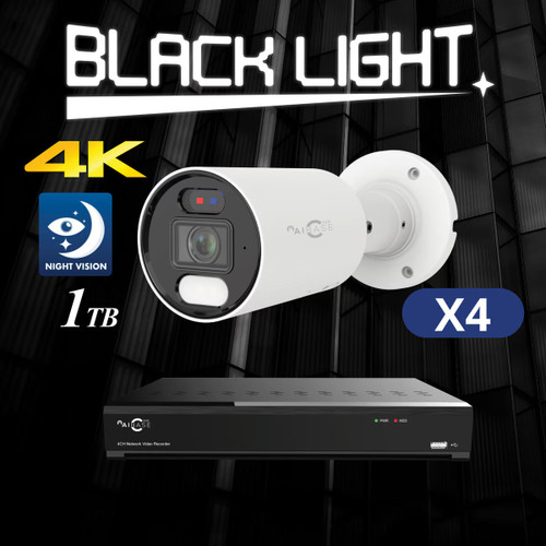 4CH 4K Black Light Active Deterrence AI Full Color PoE IP Camera Kit