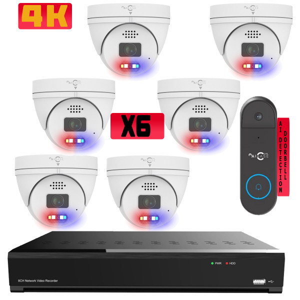 8 Channel 4K Active Deterrence AI Full Color POE IP Turret Camera Kit (KIT-NVR-3108-8P-AI-S2)