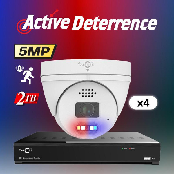 4CH 5MP Active Deterrence AI Full Color PoE IP Camera Kit