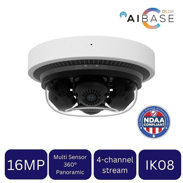 16MP Warm Light 4-Directional Multi-Sensor 360° Panoramic Dome Camera (CAM-IP30416-360-AI-V2)